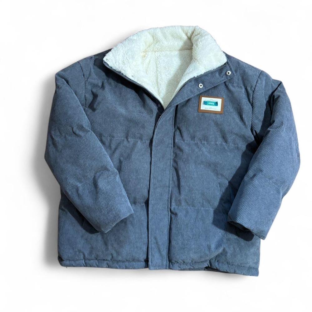 JW86C Mens Sherpa Lined Corduroy Puffer Jacket Gray Insulated Winter Coat